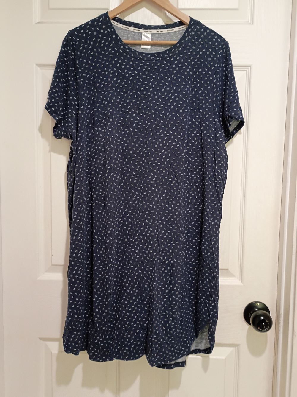 Calvin Klein Navy Blue Short Sleeve Sleep Dress With Ck All over Print Size 1X